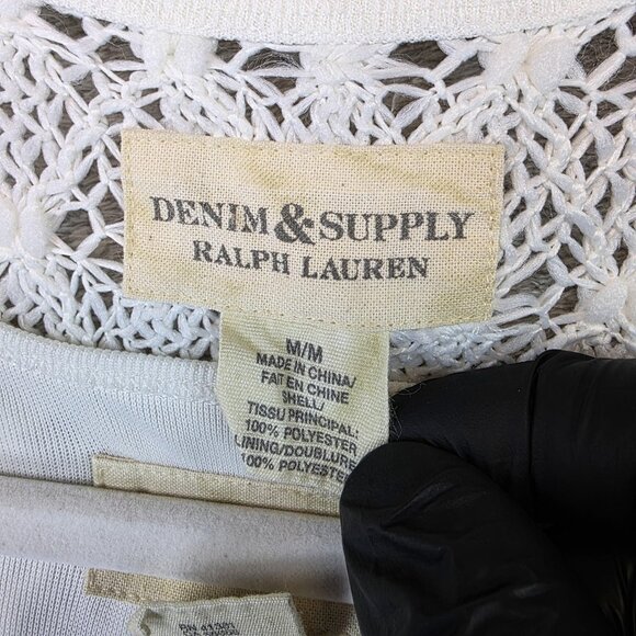 Denim & Supply Ralph Lauren Dress Womens Medium White Crochet Racerback Lined - Picture 2 of 11